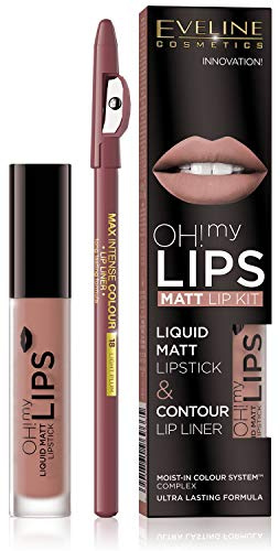 Eveline Cosmetics Lip Kit Set - OH! my LIPS Matt Lipstick & Contour Liner (08 Lovely Rose)
