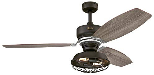137 cm Deckenventilator Welford von Westinghouse Lighting mit LED-Beleuchtung und Fernbedienung, Ausführung in wettergegerbter Bronze, inkl. dimmbare Leuchte