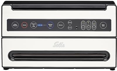 Solis VertiVac Plus 5703 Vakuumiergerät - Folienschweißgerät für Lebensmittel - Pulse Vakuum-, Memory- und Marinierfunktion - Mit Fach für Filmrolle und Filmschneider - Silver | Marinier-Funktion, Puls-Funktion, Für Lebensmittel, Ideal für Sous Vide