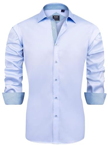 J.VER Men's Blue Dress Shirts Long Sleeve Business Regular Fit Fashion Button Down Stretch Formal Shirt Wedding Work Wrinkle Free M