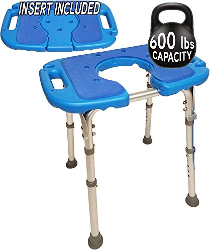 Platinum Health Atlas Deluxe Bariatric Shower/Bath Bench, 600lb. Capacity, Padded with Cutout and Insert. Heavy Duty Shower Chair/Stool with Adjustable Height and XL Seat