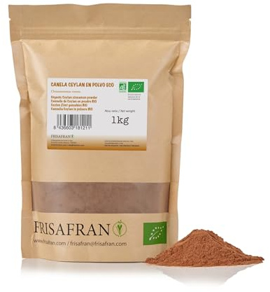 FRISAFRAN | Cannelle de Ceylan Biologique en Poudre 1kg | Épice | Nourriture naturelle | Ceylan Bio | En Poudre | moulu | Cannelle-Ceylan | sans gluten | végétalienne | couleur saveur et arôme