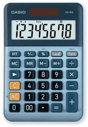 Casio Tischrechner MS-80E 8-stellig Währungsumrechnung Aluminiumfront Schnellkorrekturtaste Solar-/Batteriebetrieb