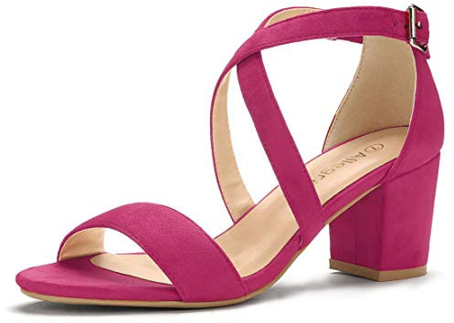 Allegra K Women's Crisscross Ankle Strap Block Heel Sandals Hot Pink 5 UK/Label Size 7 US