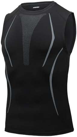 AMZSPORT Canotta Compressione Uomo, Maglia Senza Maniche Aasciugatura Rapida per Bodybuilding Palestra Running