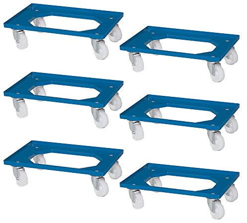 BRB 6 Logistikroller für Eurobehälter, 615x415x175 mm, weiße Kunststoffräder, blau