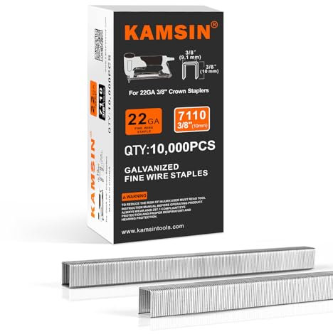 KAMSIN 22 Gauge verzinkte Feindrahtklammern, 9 mm, Krone, 10 mm Beinlänge, 71er-Serie, Heftklammern für Polsterklammern, Stoff, Schrank, 10.000 Stück pro Box (2 Boxen)