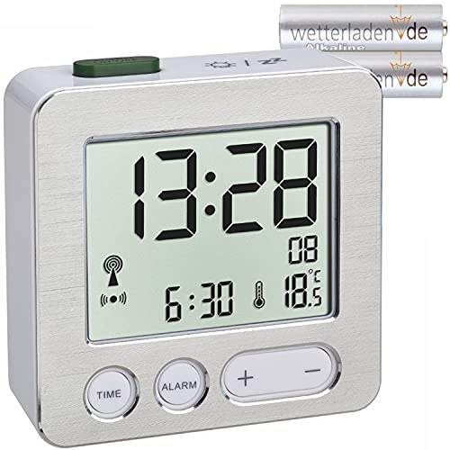 TFA Dostmann 60.2545 - Sveglia digitale radiocomandata (argento con batterie)