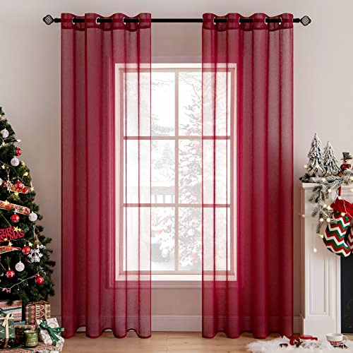 MIULEE 2 Panels Sheer Window Curtains Elegant Window Voile Panels Drapes Treatment for Bedroom Living Room 46 Wx90 L Grommet Top Red