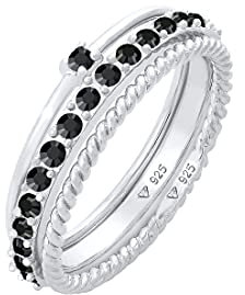 Elli Ring Damen Stapel Set Elegant Solitär Gedreht Trend mit Kristallen Schwarz in 925 Sterling Silber