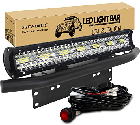SKYWORLD 50.8 cm 420W LED Arbeitsscheinwerfer Bar 12V 24V Spot-Flood-Kombistrahl Zusatzscheinwerfer mit schwarzer Kennzeichenhalterung Toggle Switch Kabelbaum-Kit für LKW PKW ATV SUV 4x4 LKW Coche