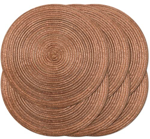 Noctiflorous Runde geflochtene Tischsets, 38,1 cm, rund, 6 Stück, für Esstische, natürlich gewebt, hitzebeständig, Platzsets (Braun-Orange-Glanz)