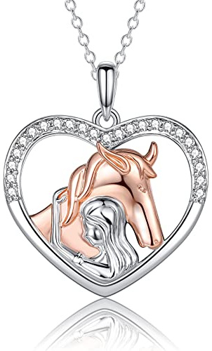USEEDOVIA Pferde Mädchen Geschenk Herz Kette Halskette Damen 925 Weißgold| Damen Silberkette Mädchen Kette Herz Kette Silber Schmuck Damen Geschenk für Frauen Ostern Geburstag mit Geschenkbox
