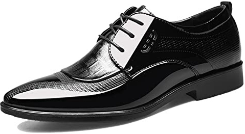 Mens Patent Leather Derbys Pointed Toe Lace Up Shoes Business Formal Office Work Dress Shoes Black Size 10uk