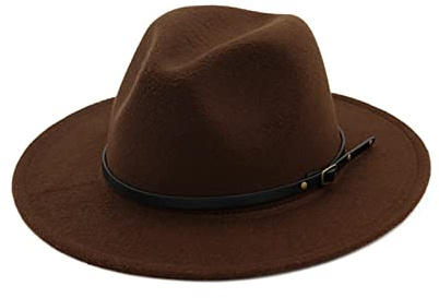 EATAN Fedora cappelli con fibbia da cintura per uomo e donna, alla moda, classico, tesa larga, unisex, cappello panama, cappello da sole, marrone, Taglia unica