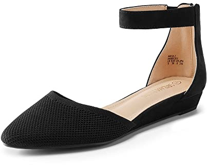 DREAM PAIRS Women's Comfortable Ballet Flat with low wedge ankle strap and zipper, Ladies' classic pointed toe Shoes for wedding and walking | 1 inch heel pointed toe ankle strap shoes,dress fashion classic comfortable flats, with a zipper for daily party wedding