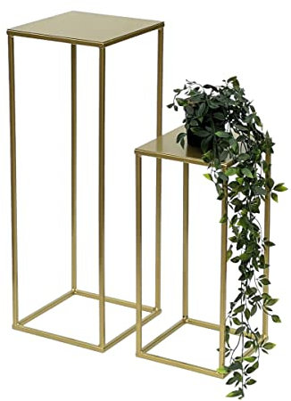 DanDiBo Blumenhocker Metall Gold Eckig 2er Set Blumenständer Beistelltisch 96406 Blumensäule Modern Pflanzenständer Pflanzenhocker