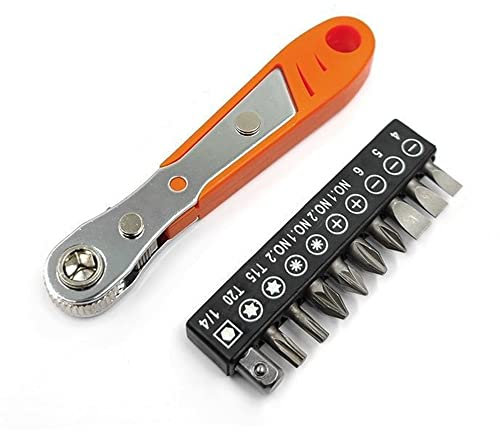 Chiave a cricchetto magnetica, 1/4 pollici, cacciavite reversibile con 10 punte per cacciaviti, mini chiave a cricchetto, cacciavite angolare per riparazione auto domestica moto