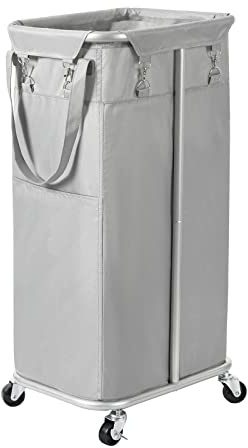 WOWLIVE 100L Rolling Laundry Hamper with Wheels Large Laundry Basket Organizer Laundry Cart with Steel Frame and Removable Bag Foldable Tall Dirty Clothes Hamper Dorm Room Storage for Bedroom (Grey)