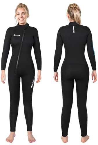 Owntop 5mm Neoprenanzüge für Frauen - Erwachsenen Neopren Taucheranzug, Ganzkörper Wet Suit mit Vorderem Reißverschluss, Ultra Warme Flexible für Kaltes Wasser Tauchen Surfen, Damen Schwarz XL