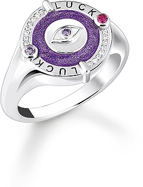 THOMAS SABO Siegelring Auge mit Kaltemaille und bunten Steinen Silber geschwärzt 925 Sterlingsilber, Geschwärzt, Kaltemail