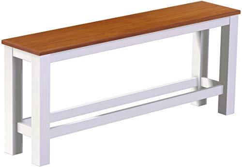 Barbank 180 cm Rio Classico Kirschbaum Weiss mit Fußleisten Pinie Hochbank Konsolentisch Holzbank - Größe und Farbe wählbar Brasilmöbel