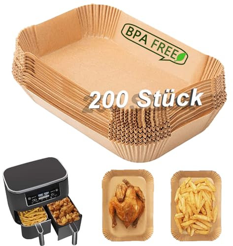 Backpapier für Ninja Heißluftfritteuse, 200 Stück 22cm Airfryer Backpapier für Dual Zone, XXL Air Fryer Accessories kompatibel mit AF400EU 7.5-9.5L Ninja, Princess und anderen Dual Zone Air Fryer