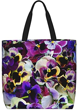 Plumon Bolsa de lona, bolsa de hombro de flores de pensamiento, bolsas de comestibles, bolsa de compras de mano reutilizable para ir de compras al aire libre escuela, ver imagen, Talla única