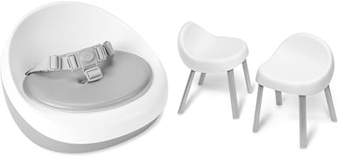 Skip Hop Booster Seat for Dining Table, Sleek Seat Booster, Grey/White & Toddler's Activity Chairs, White