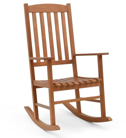 COSTWAY Outdoor Rocking Chair, Garden Relax Rocking Armchair with High Backrest, Ergonomic Slatted Patio Rocker Leisure Lounge Chair for Living Room Balcony Lawn Poolside