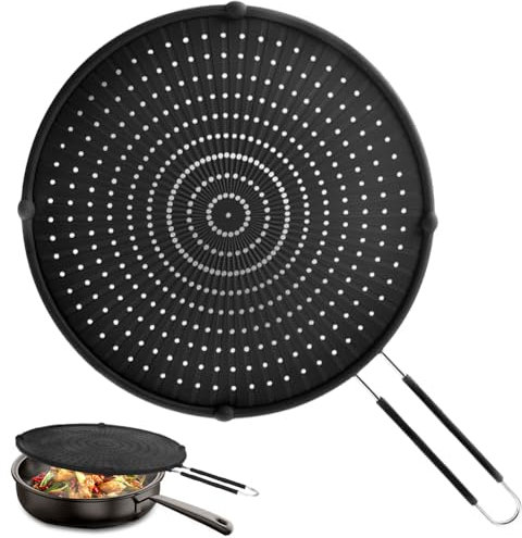 Apidgrowth Spritzschutz Pfannen für Bratpfanne, Fettspritzschutz, Hitzebeständiger Spritzschutz zum Braten, Silikon Spritzschutz für tägliches Kochen, spülmaschinenfest, Schwarz（16in×12in×0.5in）