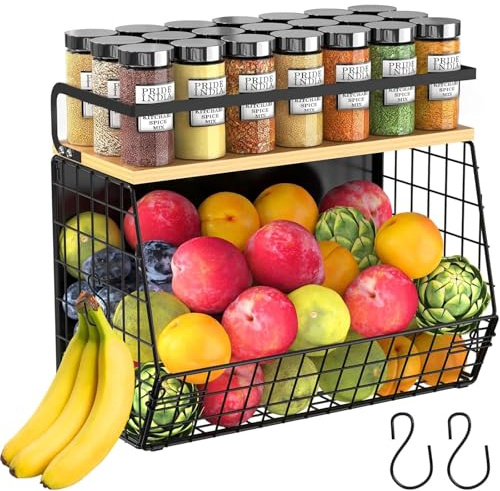 Heavy Duty Magnetic Shelf for Fridge with Wood Lid, Fruit Potato & Onion Storage Bins, Magnetic Spice Rack for Refrigerator, Pantry Organizer, Large Container for Refrigerator, Kitchen Counter