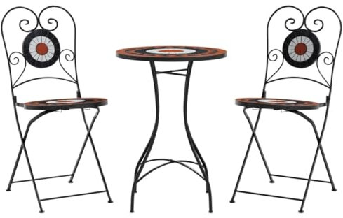 vidaXL Mosaikbord terrakotta och vit järn och keramik, café möbler, cafégrupper, trädgårdsgrupper, cafégrupp, trädgårdsgrupp, trädgårdsmöbler