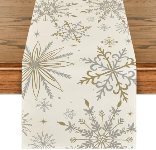 Artoid Mode Gold Schneeflocken Weihnachten Tischläufer, Saisonnal Winter Küche Tisch Dekoration Drinnen Urlaub Party Dekor 40x100 cm