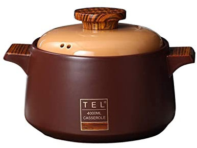 Olla de cerámica para sopa de sopera de cerámica, olla de cerámica redonda de 4 litros, cazuela para cocinar/olla de barro/olla de barro/olla para estofado, utensilios de cocina de cerámica con t