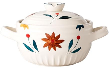 YLME Cazuela Cazuela De Cerámica Pintada A Mano – Resistente A Altas Temperaturas, Olla De Barro Duradera para Estofado para Estufas De Gas, Resistente Al Calor,4.5L