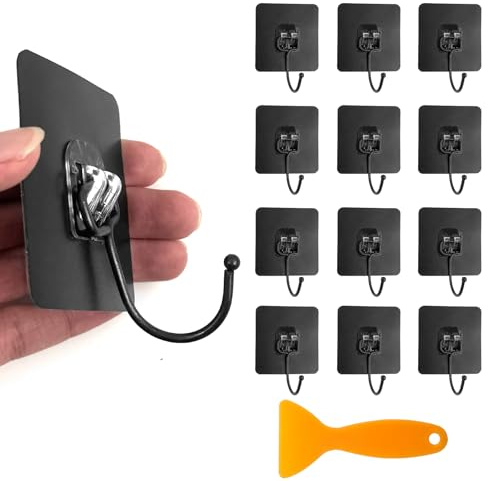 12 ganchos adhesivos autoadhesivos, ganchos mágicos autoadhesivos, ganchos extra fuertes para pegar, sin costuras, resistentes al agua, autoadhesivos, ganchos de pared con raspador, ganchos sin clavos