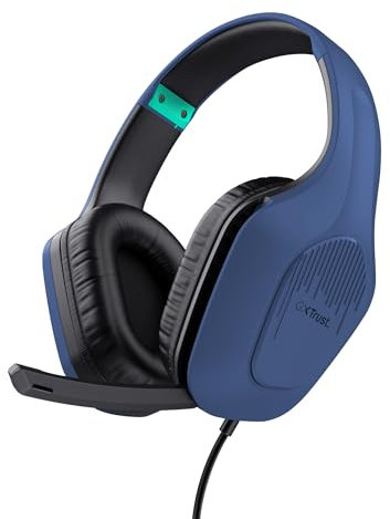 Trust Gaming GXT 418B Rayne Casque Gaming Léger pour PC Xbox PS4 PS5 Switch Mobile, Transducteurs 50 mm, Audio Jack 3.5 mm, Câble de 2 m, Casque Gamer Filaire Over-Ear avec Micro, Bleu