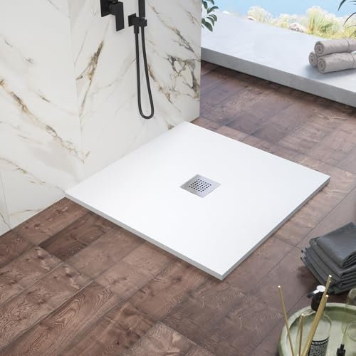 Piatto Doccia 90x90 cm Marmoresina Bianco Effetto Pietra Ultraslim Antiscivolo
