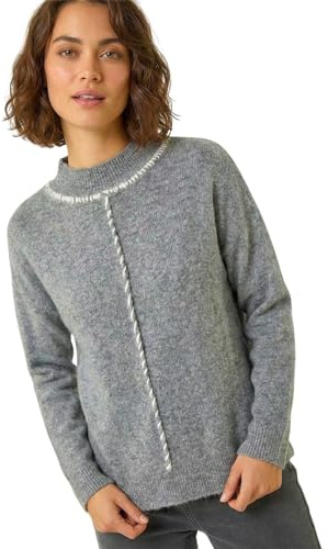 Roman Funnel Neck Seam Detail Jumper for Women UK - Ladies Autumn Everyday Winter Holiday Long Sleeve Soft Drop Shoulder Comfy Warm Feel Top Office Desk Sweaters