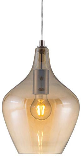 Nowa Pendellampe Hängeleuchte Esszimmerlampe Wohnzimmerleuchte Deckenlampe, Metall Glas amber nickel-matt, Höhenverstellbar, E27, H 150 cm