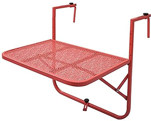 JXIPANUL Wärmeisolierter Klapptisch mit Türvorhang, kompakt, Stehtisch mit hängendem Geländer, höhenverstellbar, rostfrei, platzsparend für Terrasse, Balkon, Deck, Rot, 60 x 39 x 40 cm