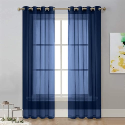 Surwin Translucidas Cortinas Salon, Dormitorio, Cocina - Cortinas y Visillos Color Sólido Simple Clásico, Visillos Cortos para Ventanas, 2 Piezas Cortina con Ojales (Azul,100x130cm)