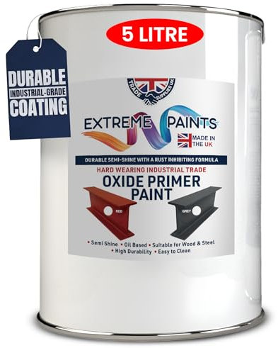 TRADE SUPPLIES UK - Extreme Paints Oxide Primer - Rust-Inhibiting Formula for Metal & Wood | For Structural Steel, Machinery, Gates, and Containers (Red, 5L)