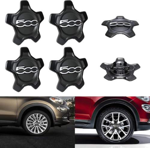 Tapas de Rueda Centro FIAT 500 (4 Borde Negro Letras Plata) | Llantas Aluminio, Número de Pieza 68078419, Compatible 2012-2023