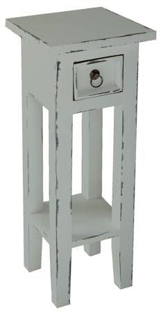 Licht-Erlebnisse Telefontisch mit Schublade Mahagoni Holz massiv 25 x 25 x 67 cm Shabby Grau Landhausstil Beistelltisch Flur Wohnzimmer
