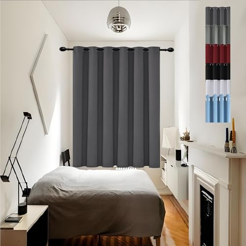 Eyelet Curtains 180 x 145 cm Drop Eyelet Lightweight Pencil Pleat Curtain Drop Eyelet Thermal Curtains & Drapes Short for Bedroom,1 Panels, Dark Grey