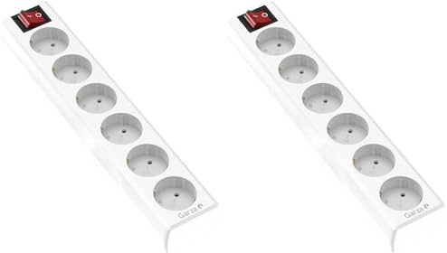 Garza Power - Regleta de 6 enchufes | Sin Cable | con Interruptor | Ladrón múltiple | Protección infatil | Color Blanco (Paquete de 2)