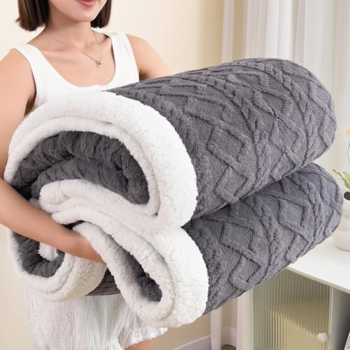 Sherpa Blanket for Bed - Fleece Soft Cozy Fuzzy Blankets Thick Warm for Winter and All Seasons(Dark Gray,Full(80x90))