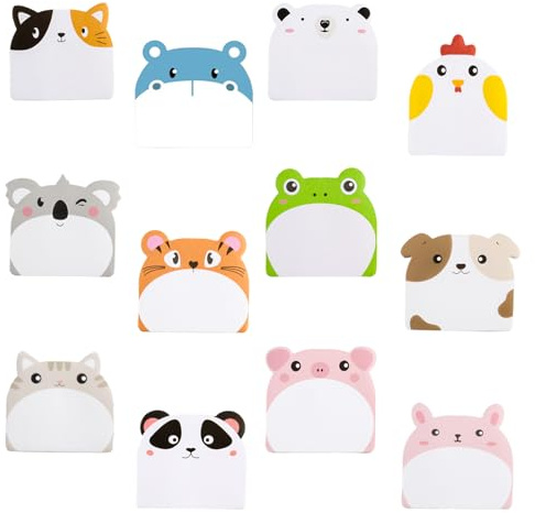 24 Paket Bunt Cartoon Tiere Haftnotizen Klebezettel, Sticky Notes | Selbstklebende Haftnotizzettel, Süße Klein Büronotizen für Büro Schule Haus, Party Kindergeburtstag Gastgeschenke